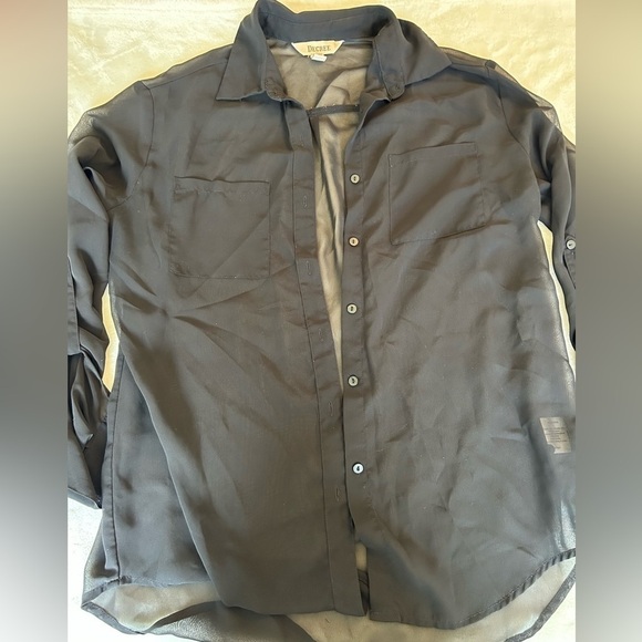 Decree Tops - Black Button-Up Sheer Blouse